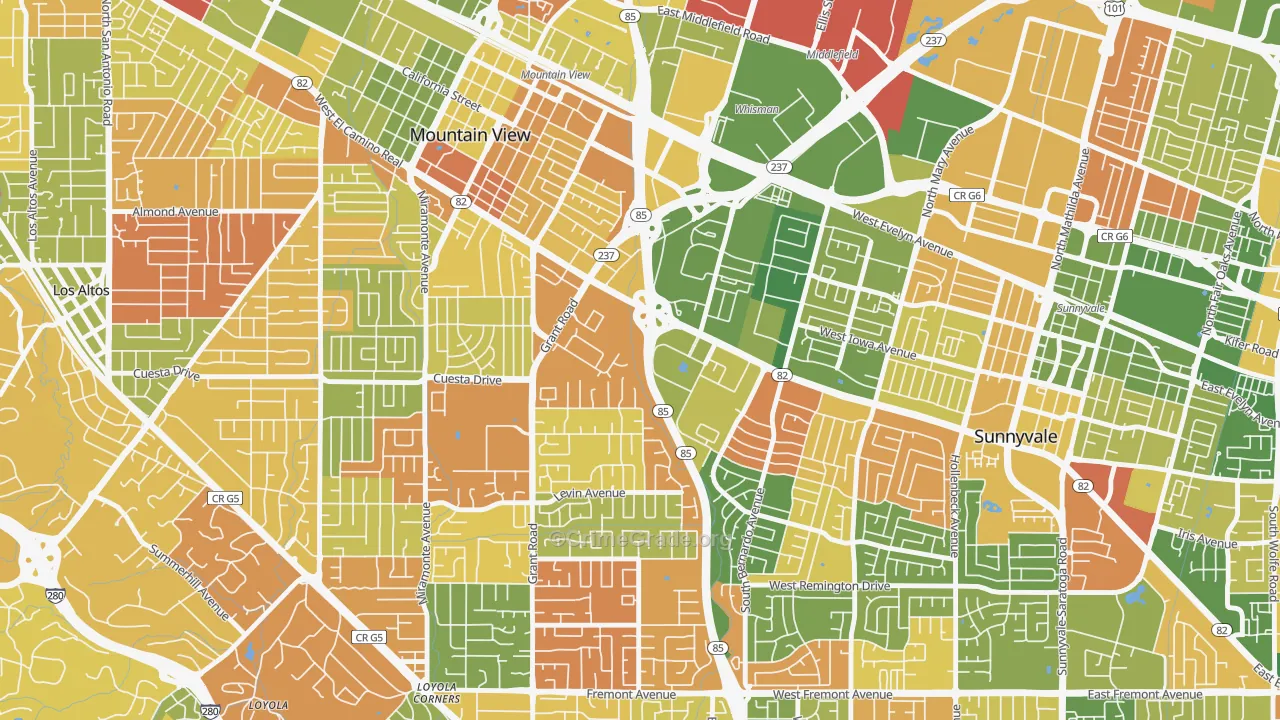 Martens-Carmelita, Mountain View, CA Map of Burglary Rates