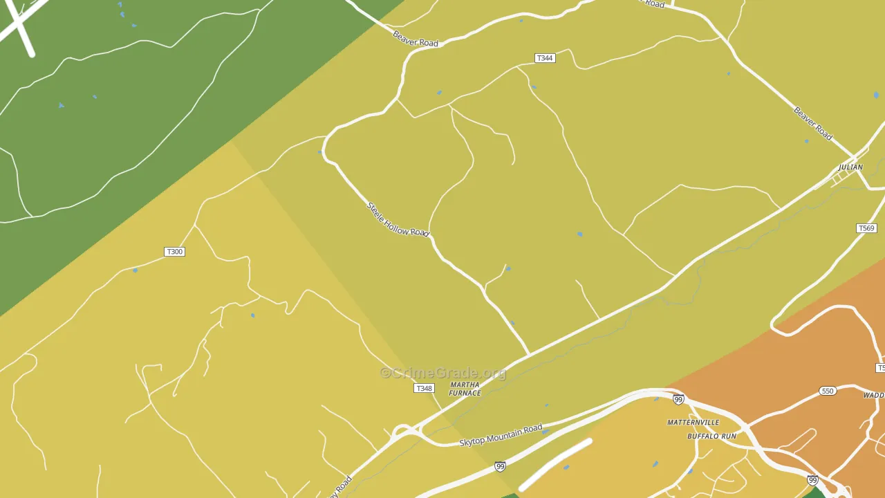 Martha Furnace, PA Map of Burglary Rates