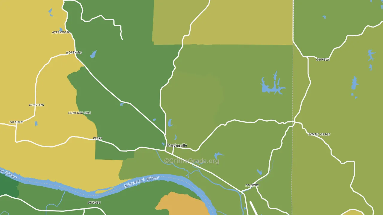 Marthasville, MO Map of Burglary Rates