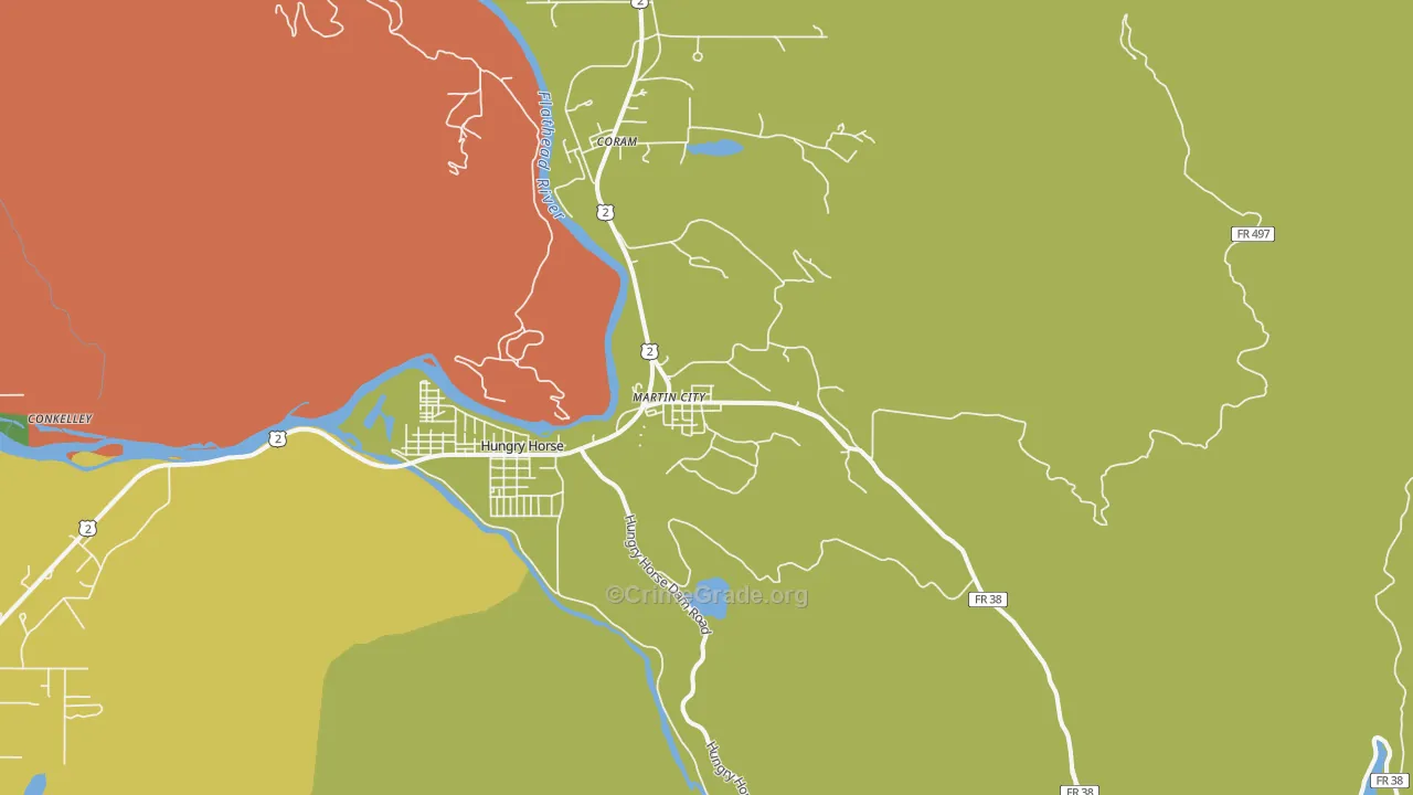 Martin City, MT Map of Burglary Rates