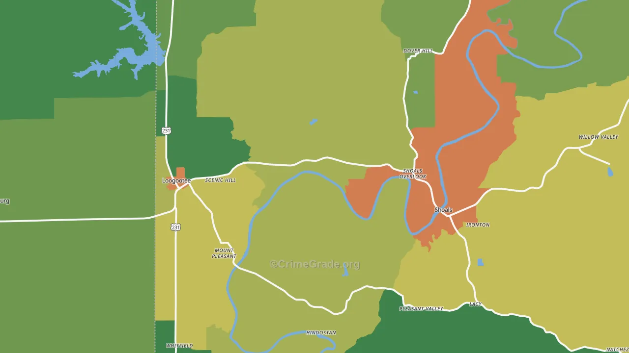 Martin County, IN Map of Burglary Rates