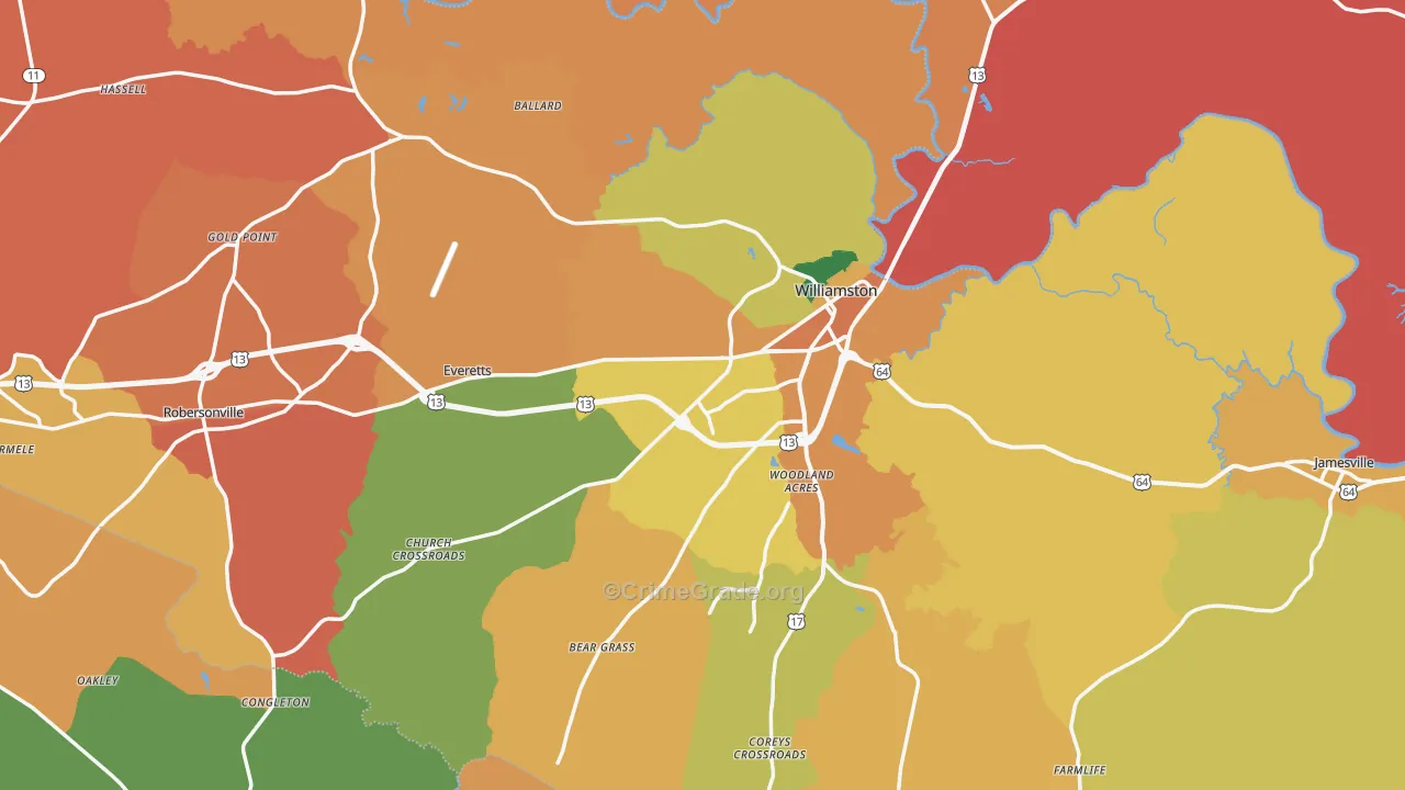 Martin County, NC Map of Burglary Rates