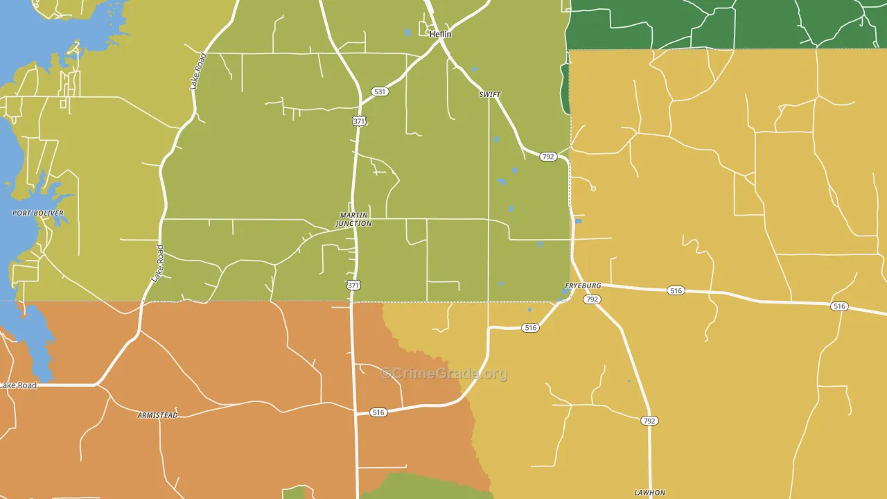 Martin Junction, LA Map of Burglary Rates