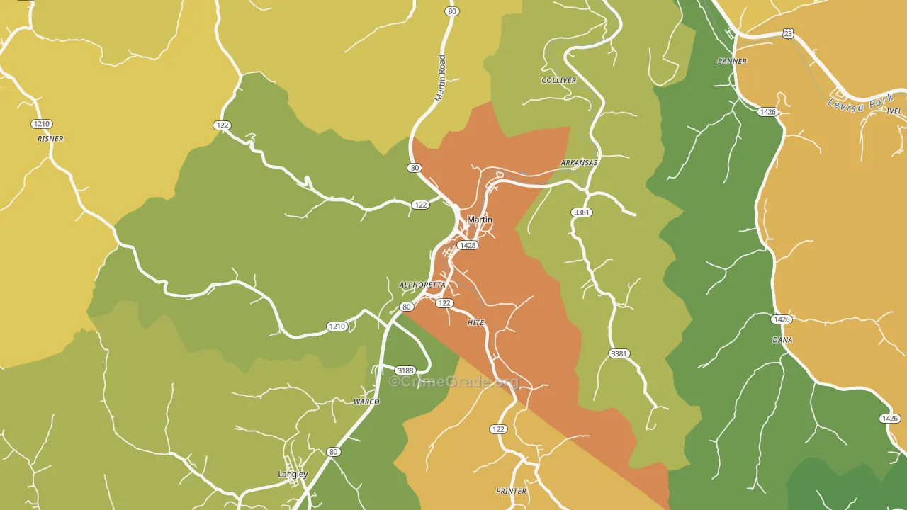 Martin, KY Map of Burglary Rates