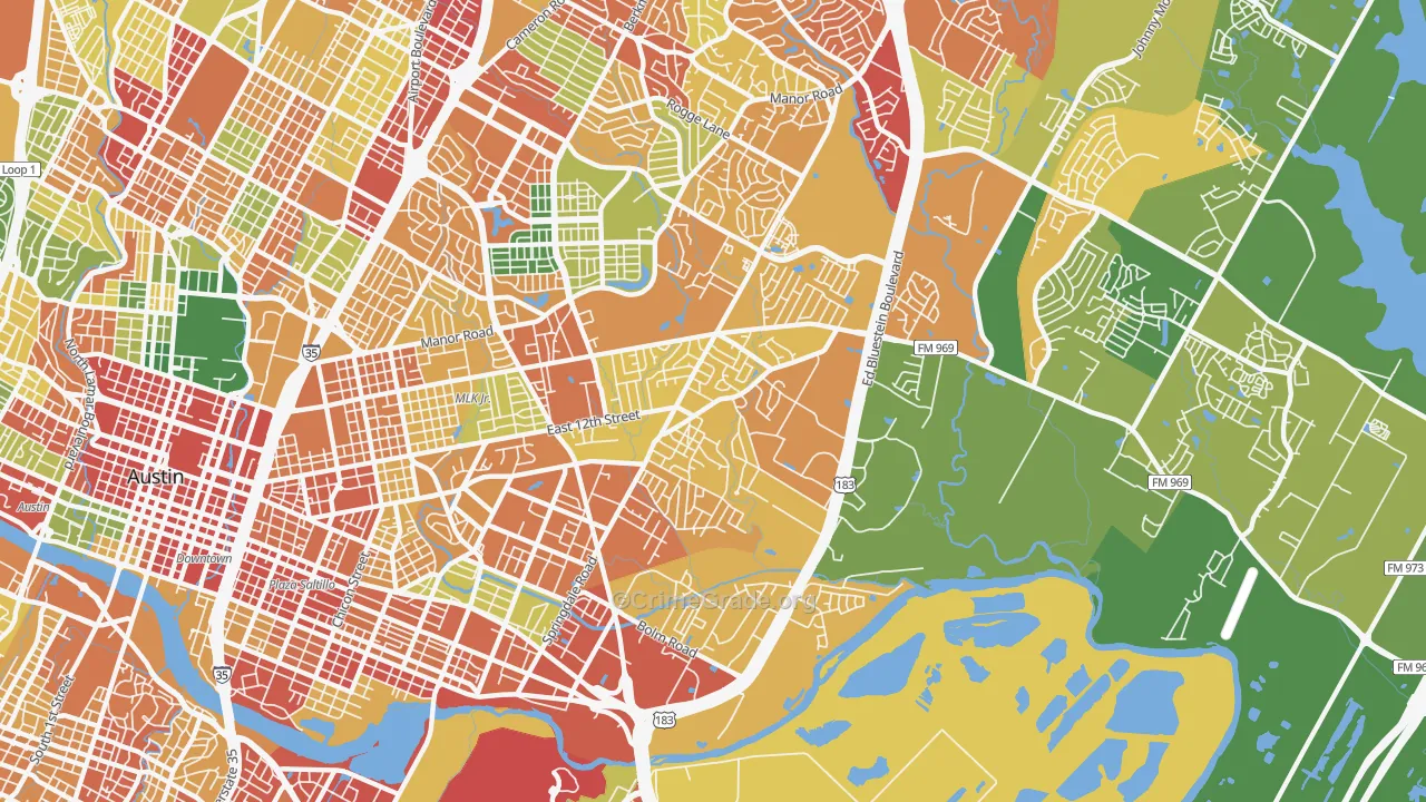 Martin Luther King, Austin, TX Map of Burglary Rates