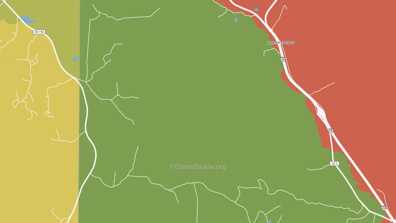 Martin Springs, TN Map of Burglary Rates