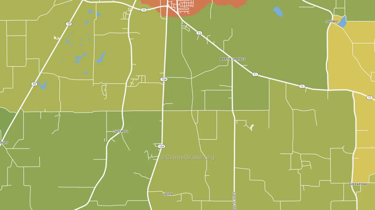Martin Springs, TX Map of Burglary Rates
