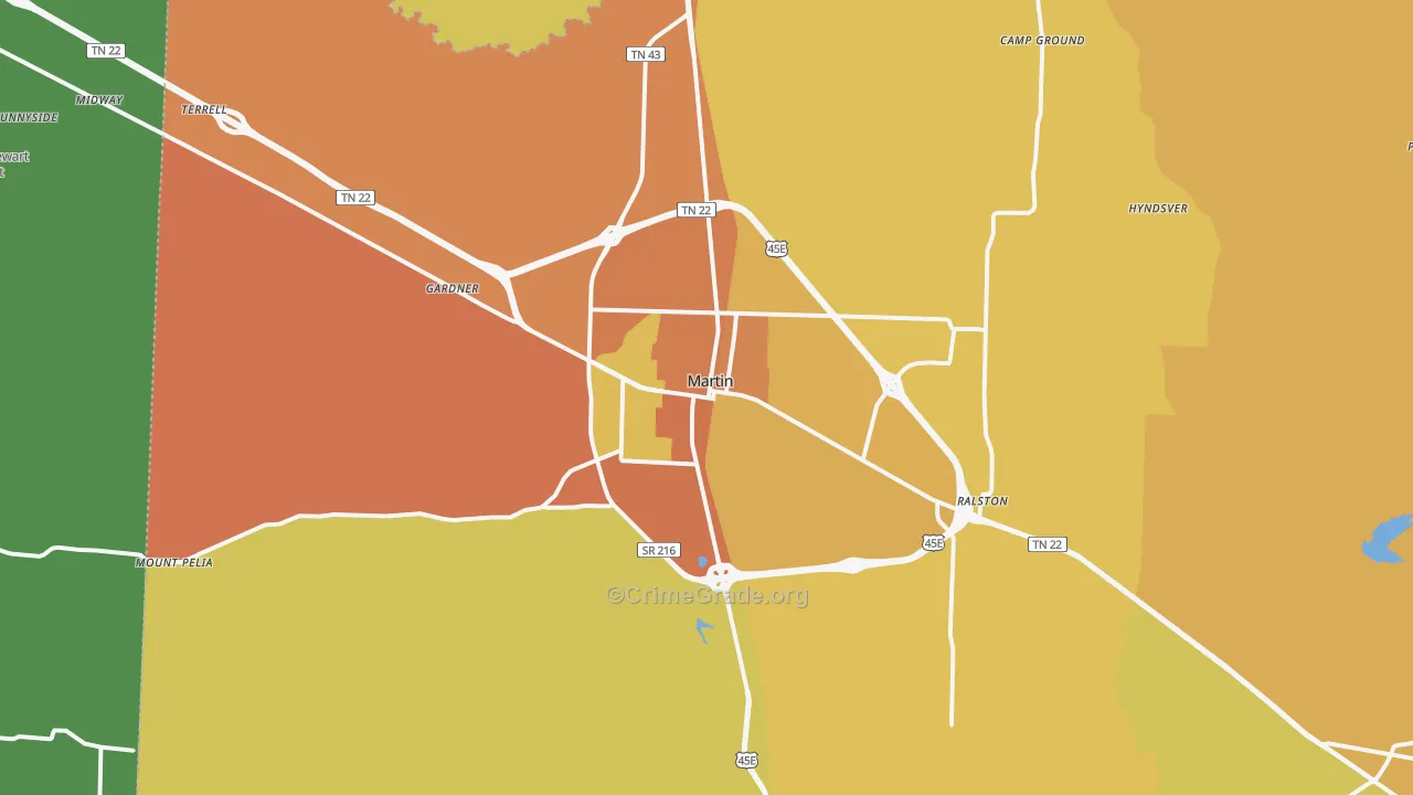 Martin, TN Map of Burglary Rates