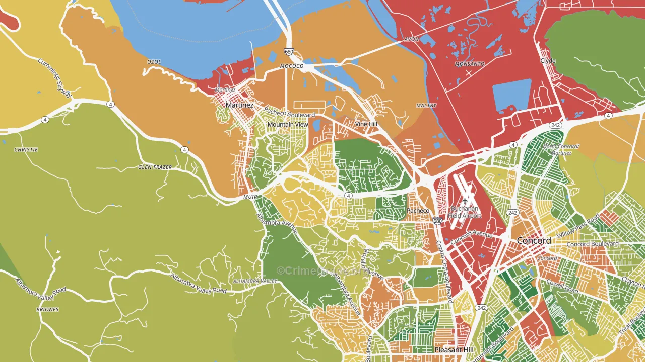 Martinez, CA Map of Burglary Rates