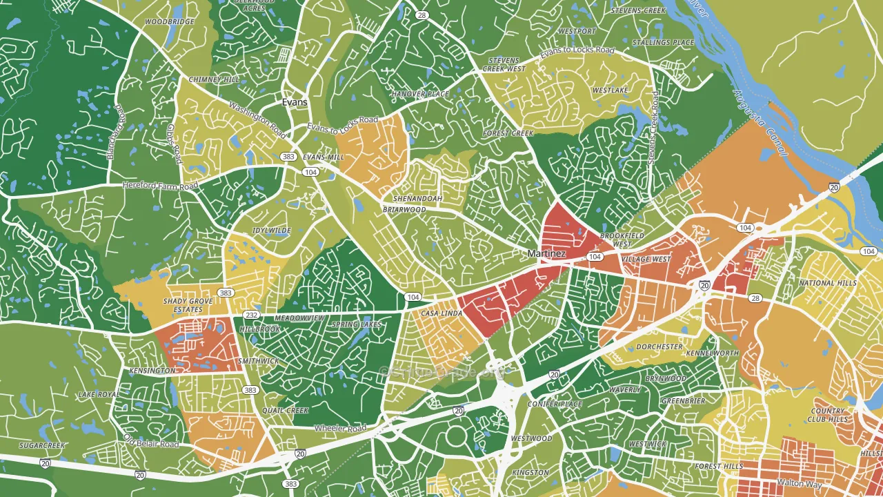 Martinez, GA Map of Burglary Rates