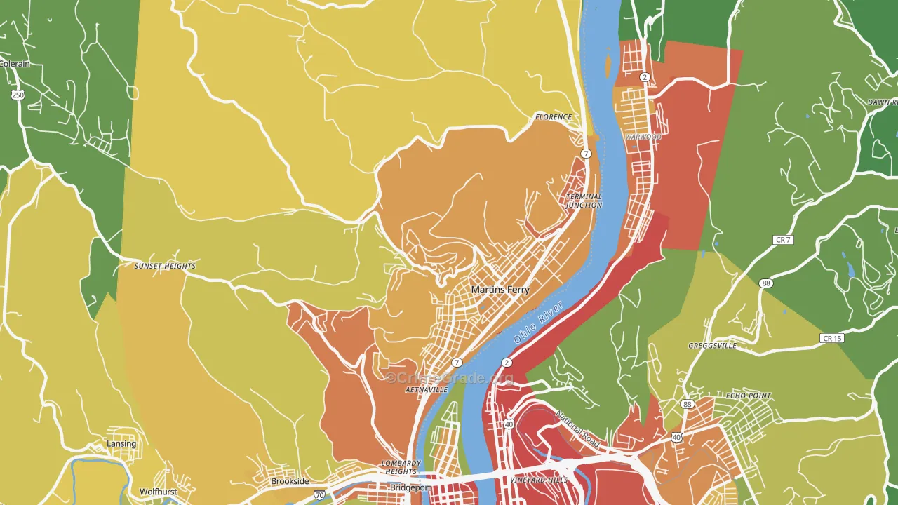 Martins Ferry, OH Map of Burglary Rates