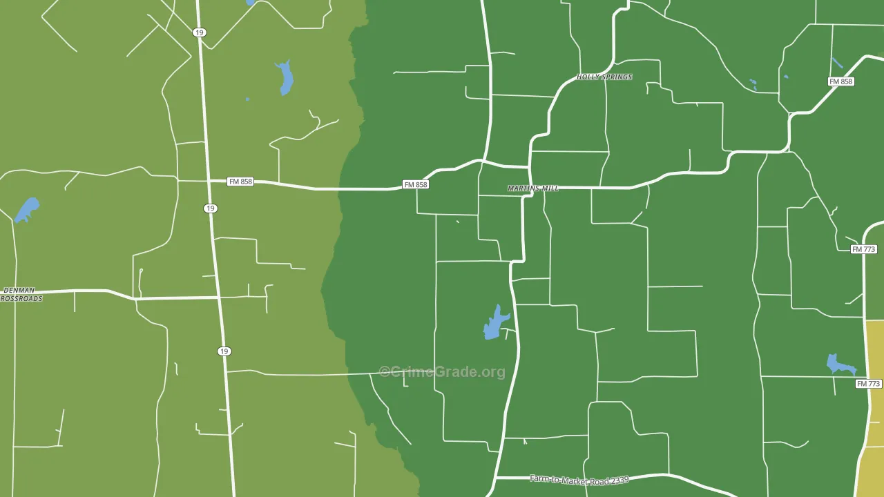 Martins Mill, TX Map of Burglary Rates