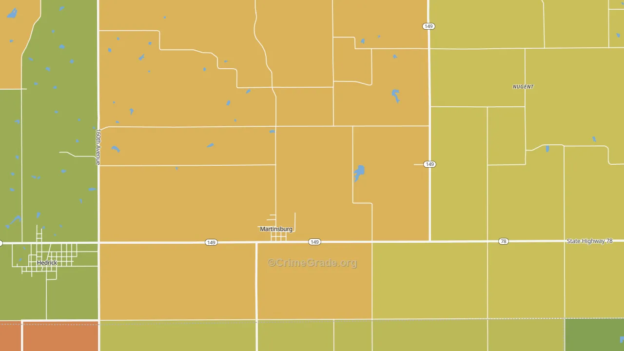 Martinsburg, IA Map of Burglary Rates