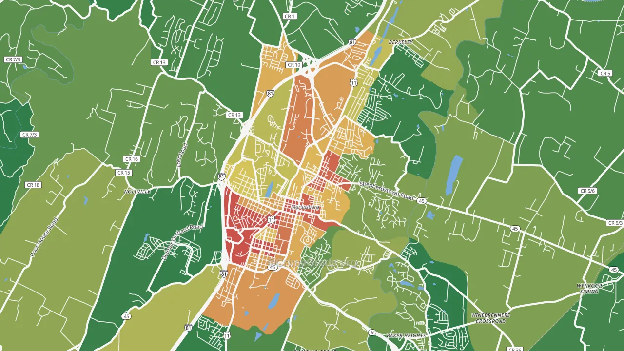 Martinsburg, WV Map of Burglary Rates