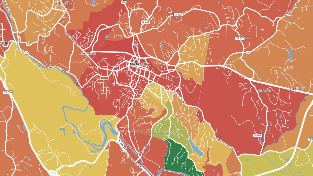 Martinsville City, VA Map of Burglary Rates
