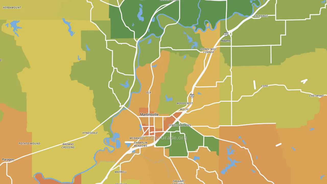 Martinsville, IN Map of Burglary Rates
