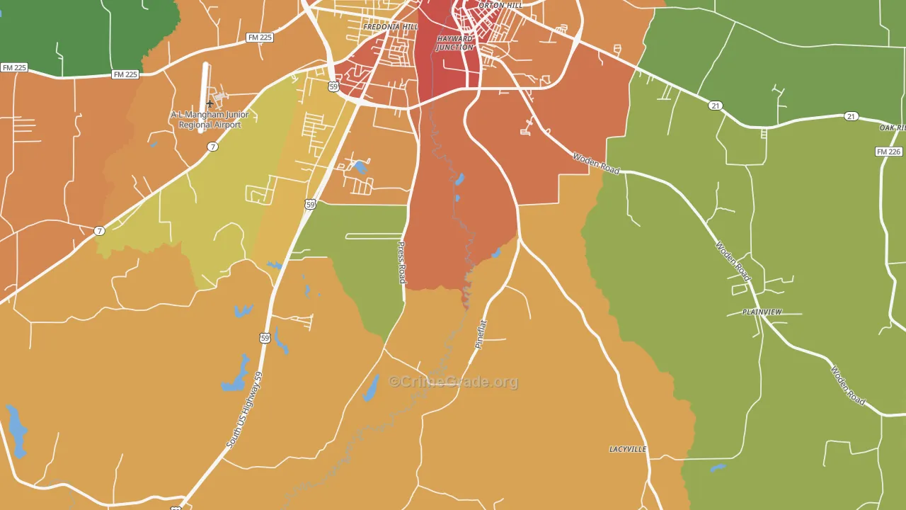 Martinsville, TX Map of Burglary Rates