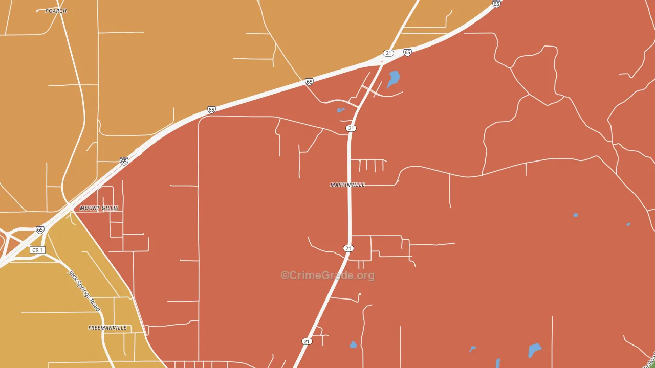Martinville, AL Map of Burglary Rates