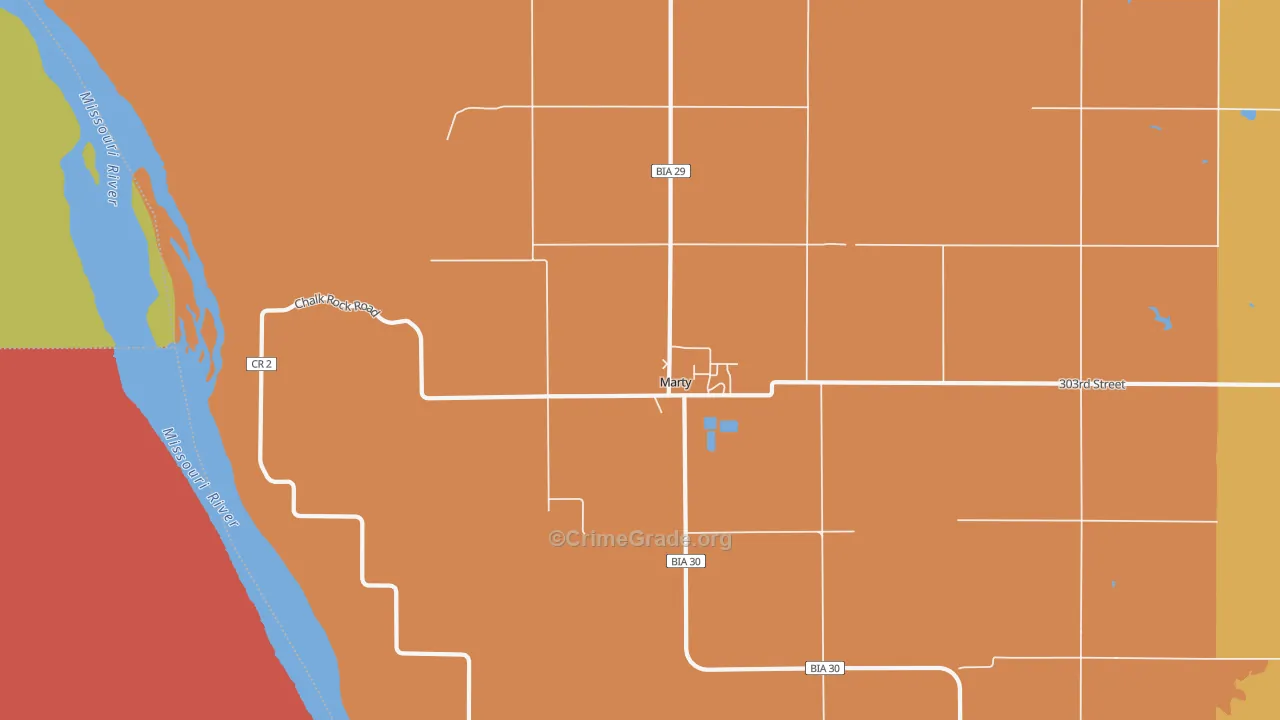 Marty, SD Map of Burglary Rates