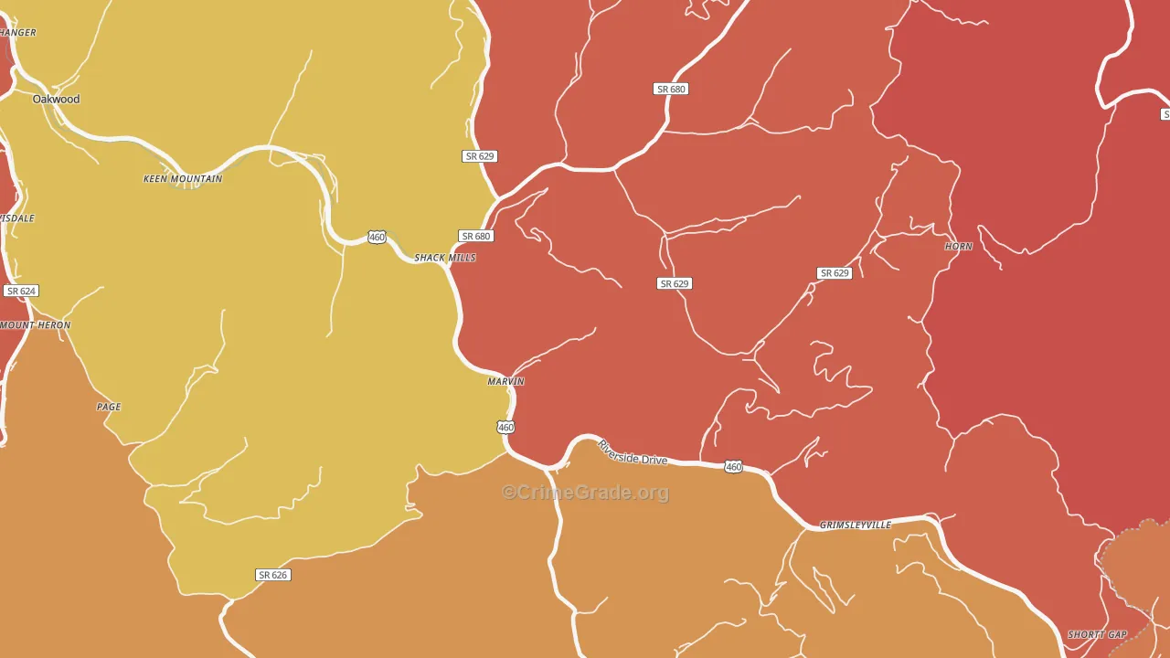 Marvin, VA Map of Burglary Rates