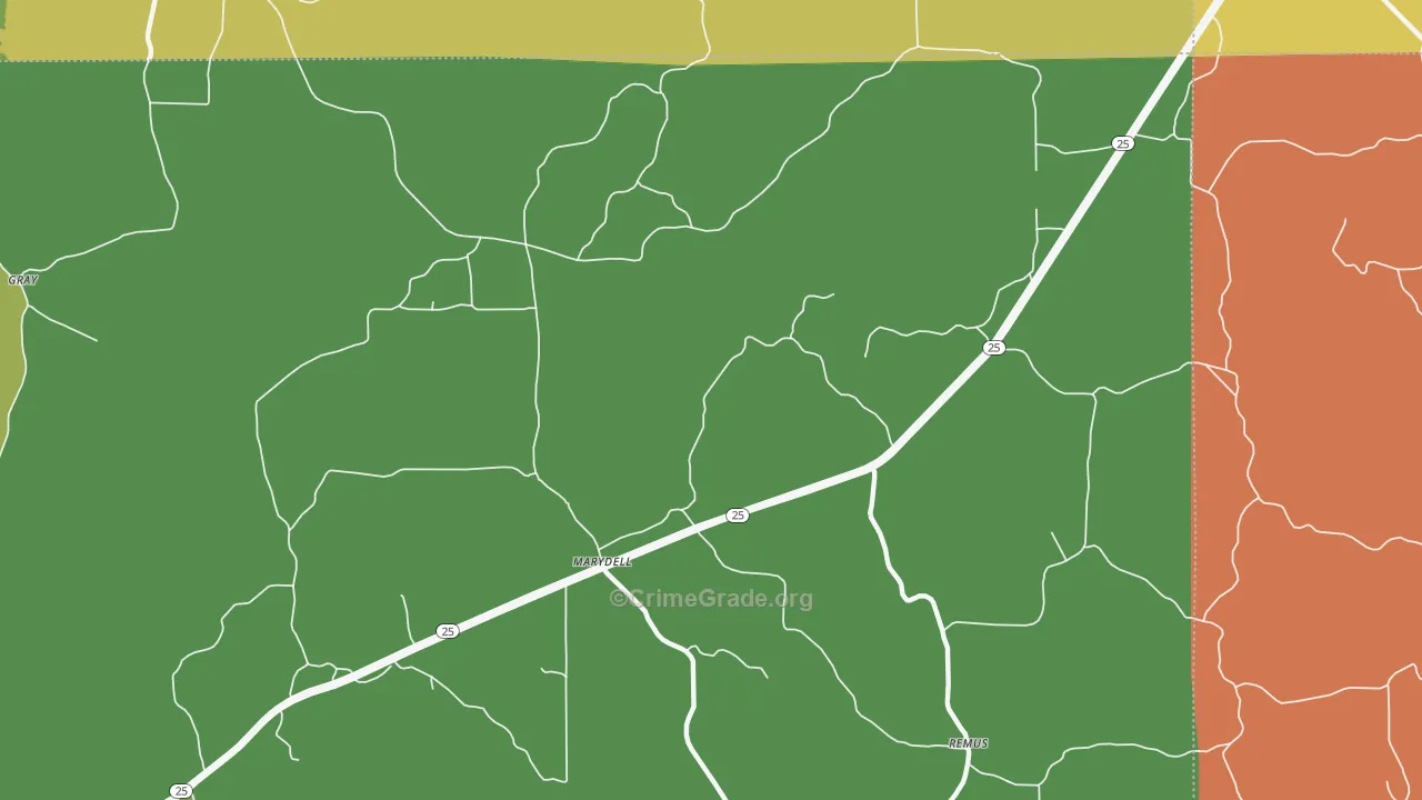Marydell, MS Map of Burglary Rates