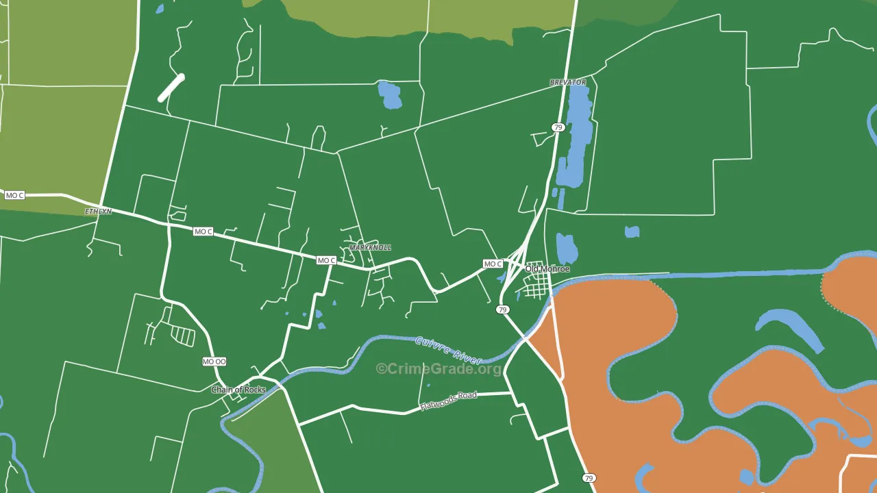 Maryknoll, MO Map of Burglary Rates