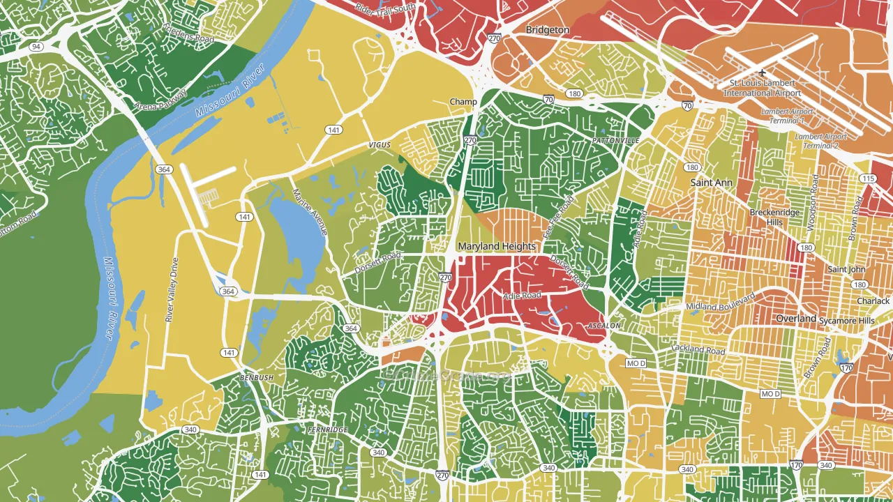 Maryland Heights, MO Map of Burglary Rates