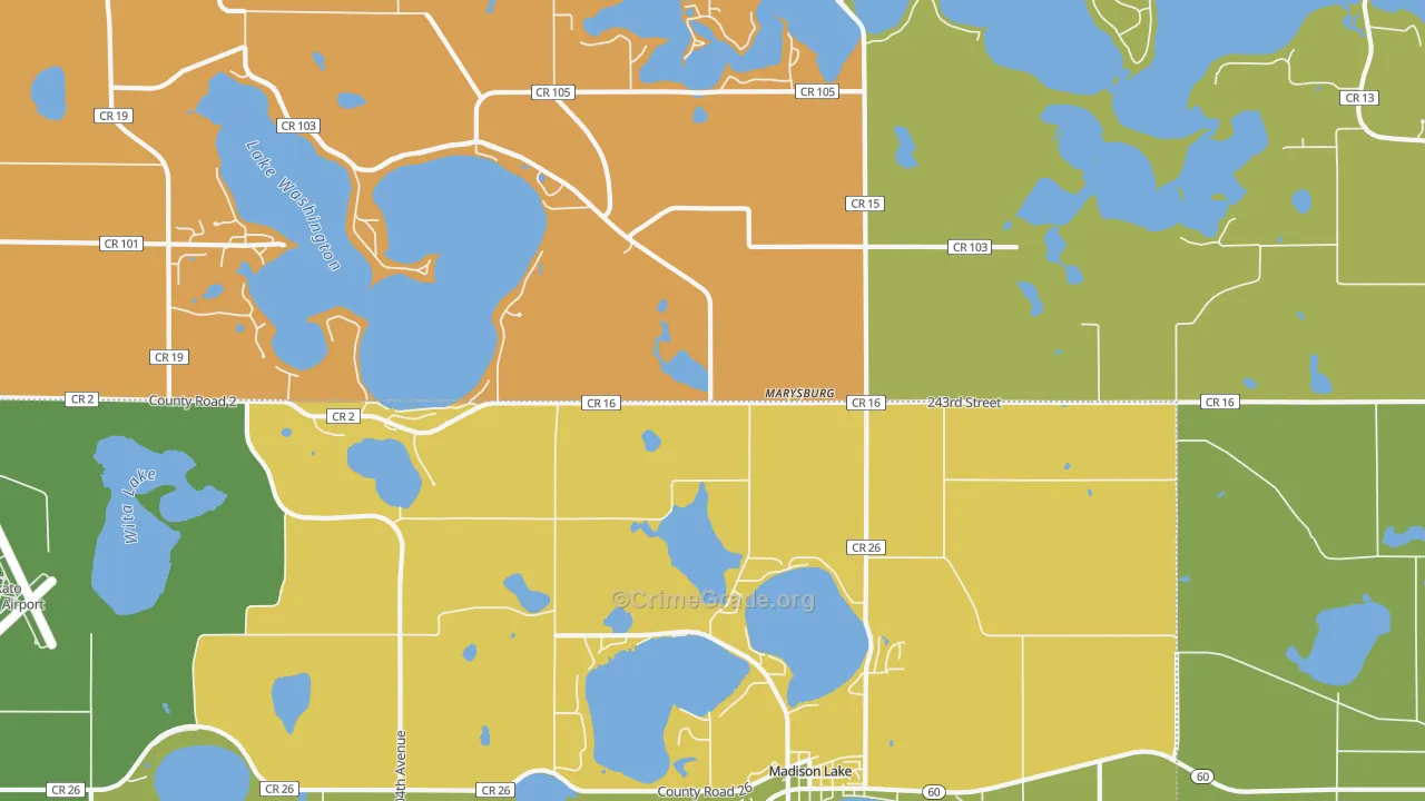 Marysburg, MN Map of Burglary Rates
