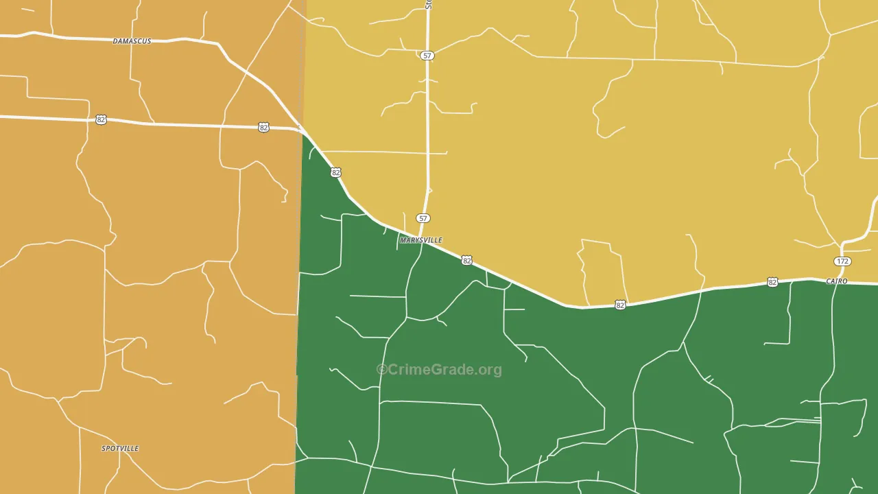 Marysville, AR Map of Burglary Rates