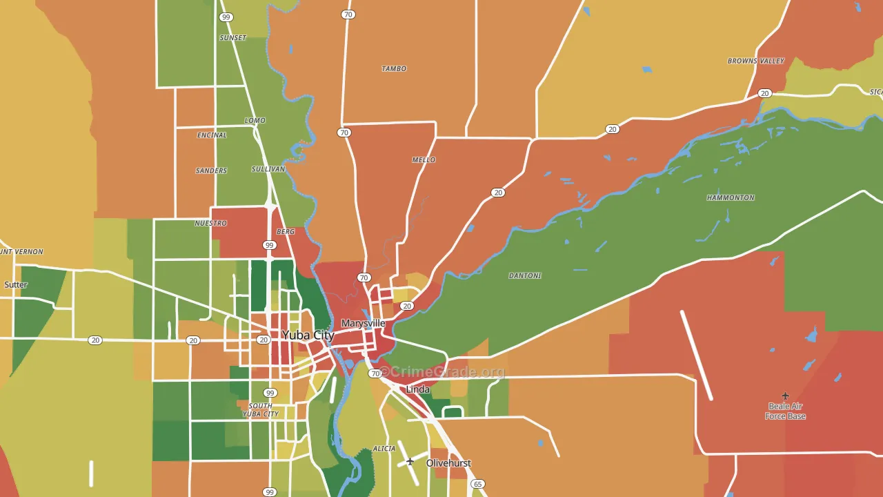 Marysville, CA Map of Burglary Rates