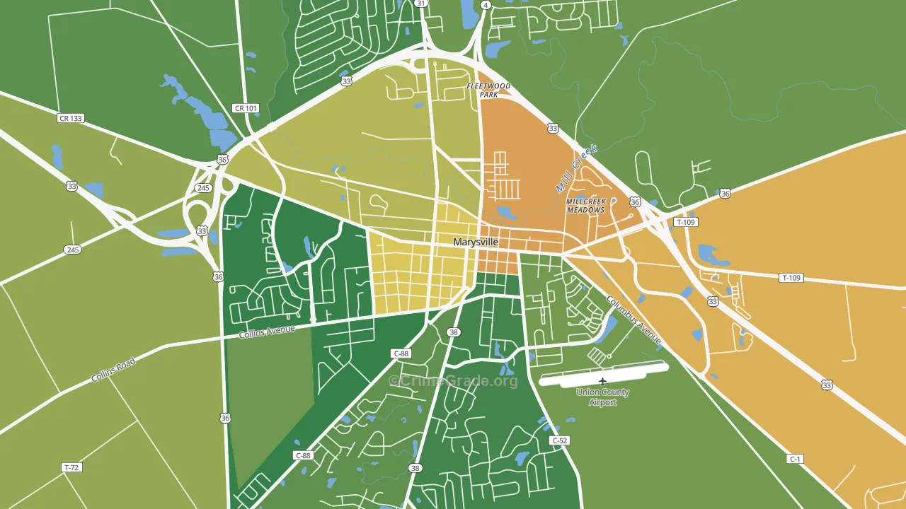 Marysville Historic District, Marysville, OH Map of Burglary Rates
