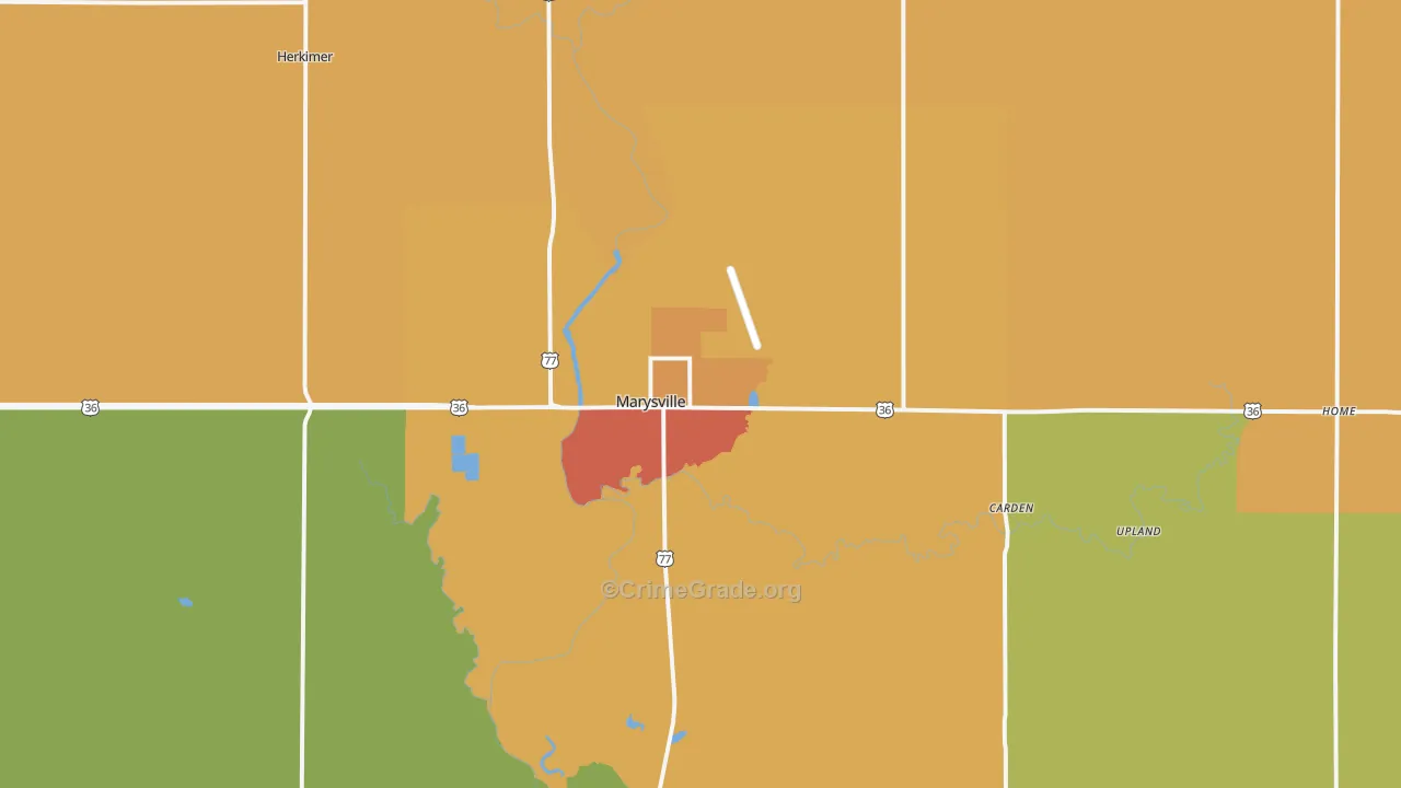 Marysville, KS Map of Burglary Rates
