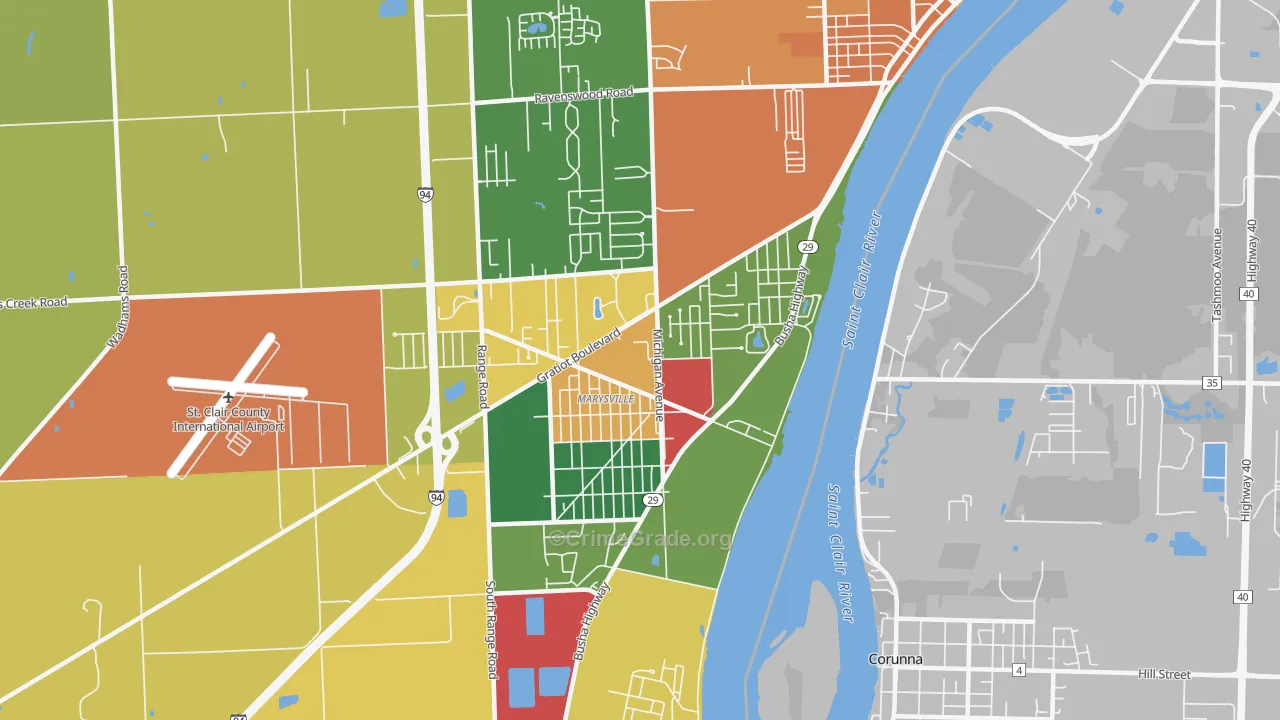 Marysville, MI Map of Burglary Rates