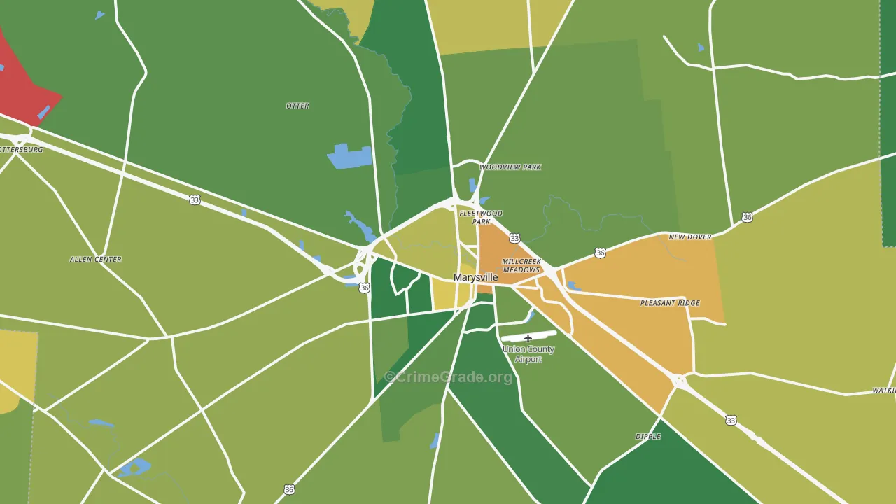 Marysville, OH Map of Burglary Rates