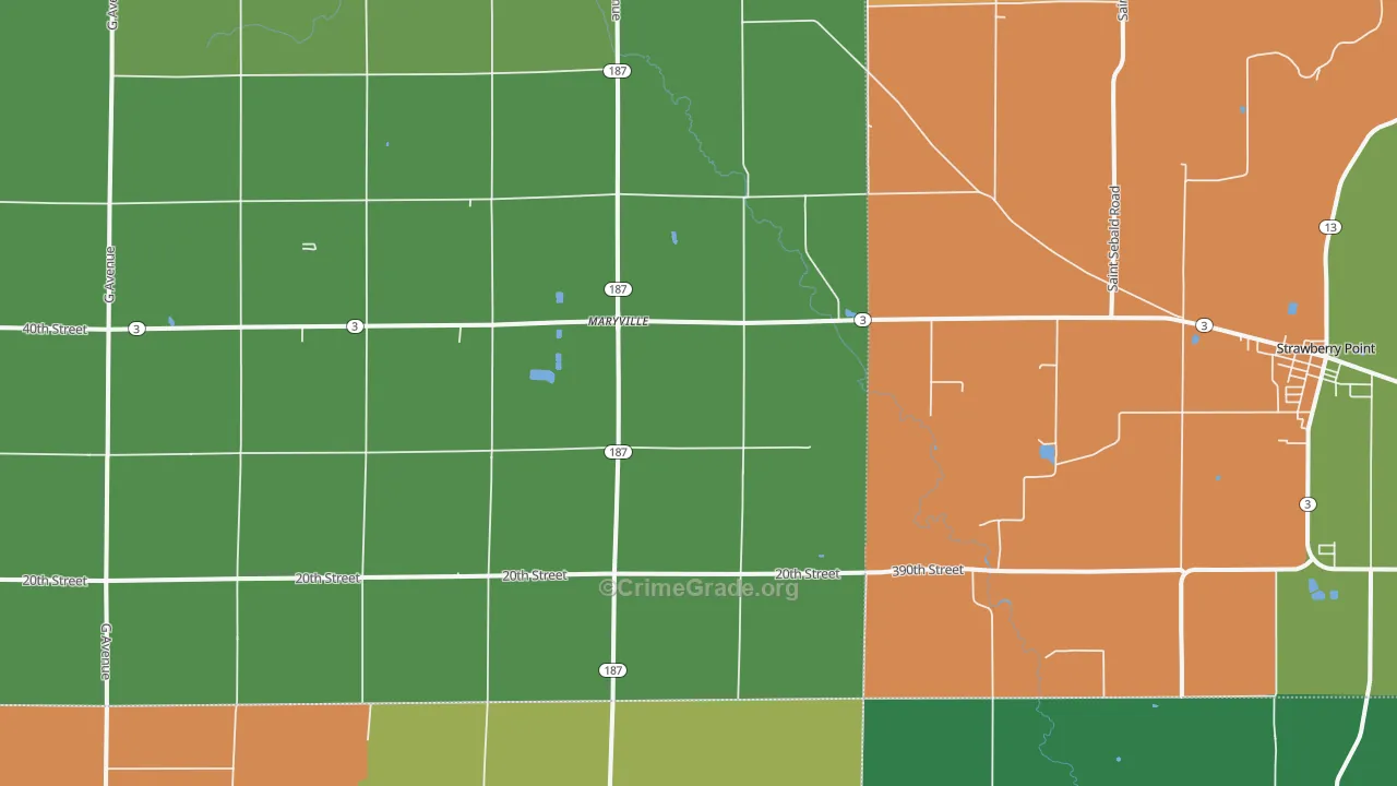Maryville, IA Map of Burglary Rates