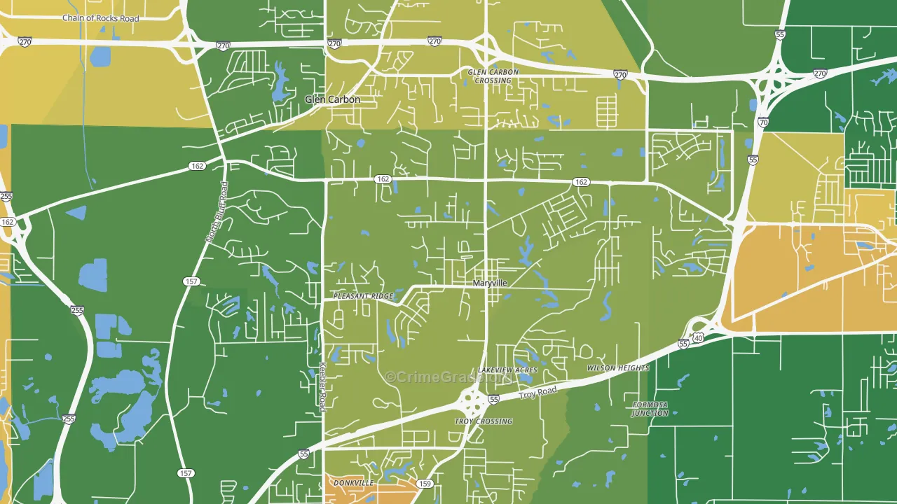Maryville, IL Map of Burglary Rates