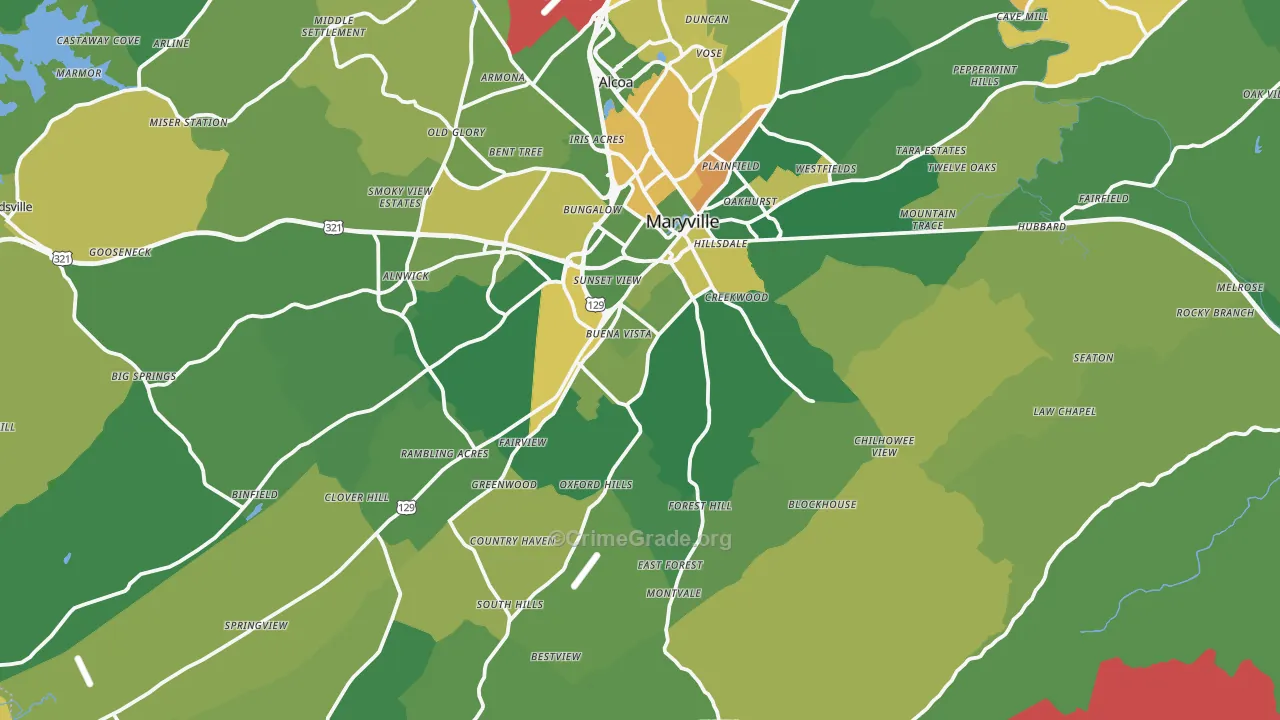 Maryville, TN Map of Burglary Rates