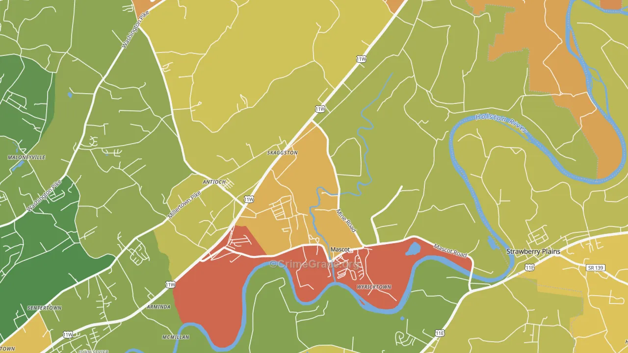 Mascot, TN Map of Burglary Rates