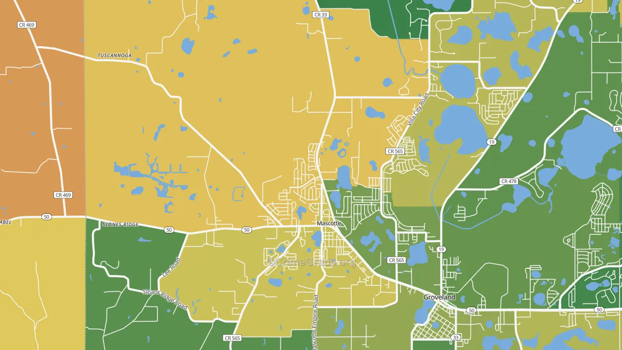 Mascotte, FL Map of Burglary Rates