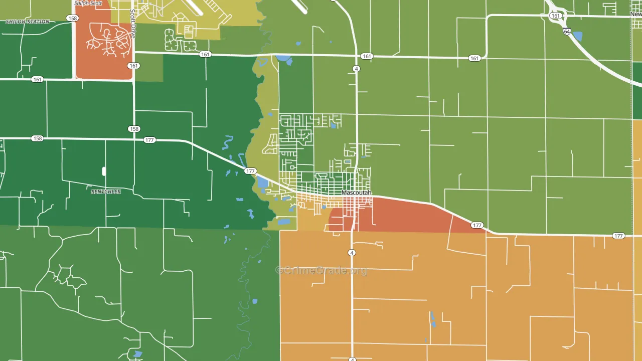 Mascoutah, IL Map of Burglary Rates