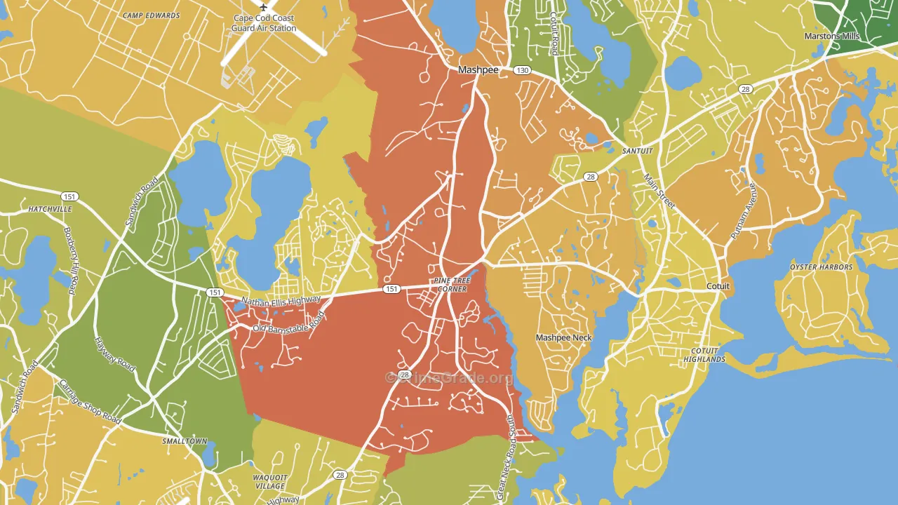 Mashpee, MA Map of Burglary Rates