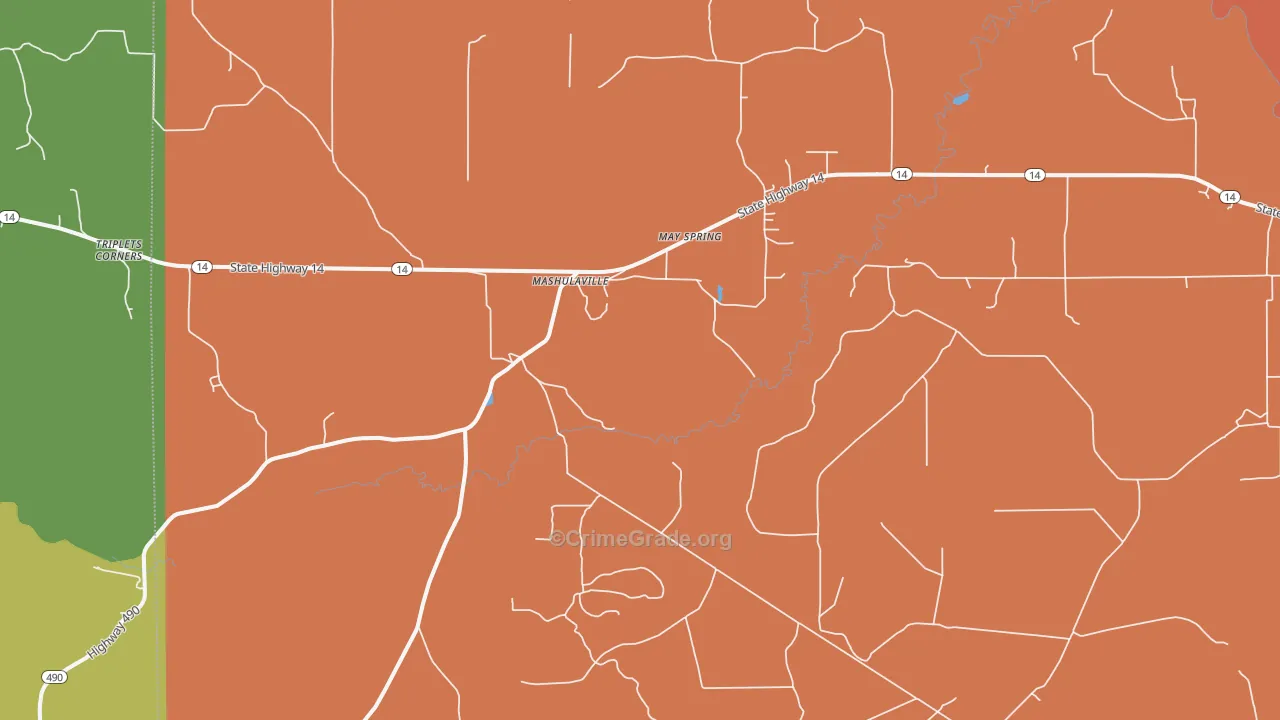Mashulaville, MS Map of Burglary Rates