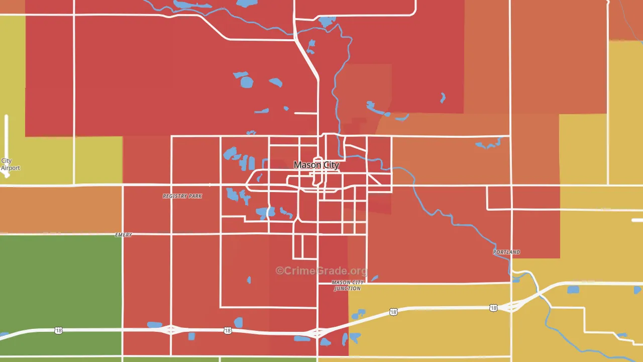 Mason City, IA Map of Burglary Rates