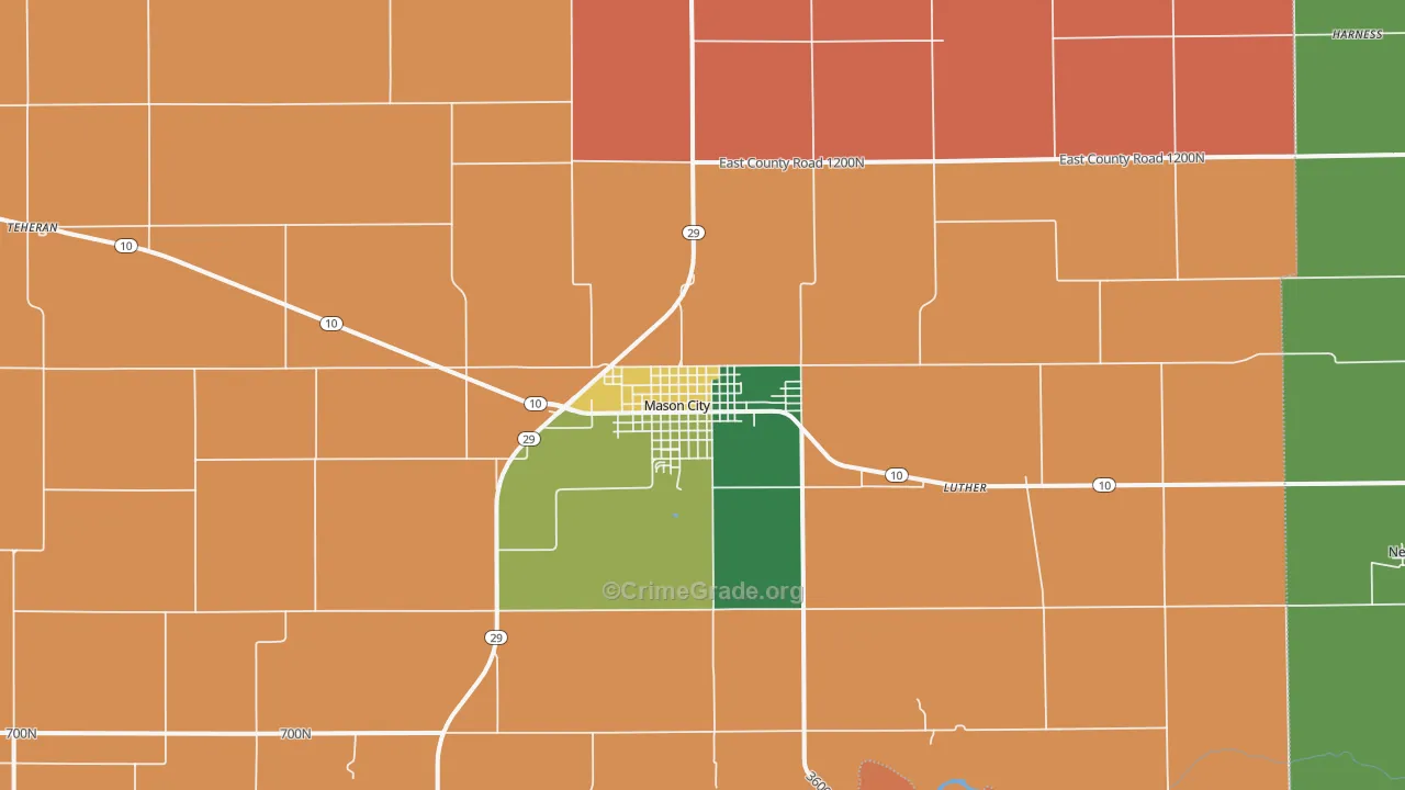 Mason City, IL Map of Burglary Rates