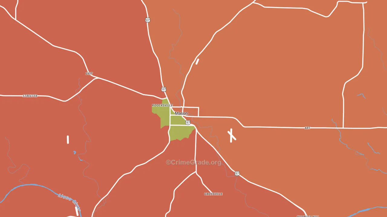 Mason County, TX Map of Burglary Rates