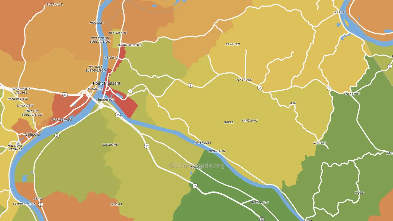 Mason County, WV Map of Burglary Rates