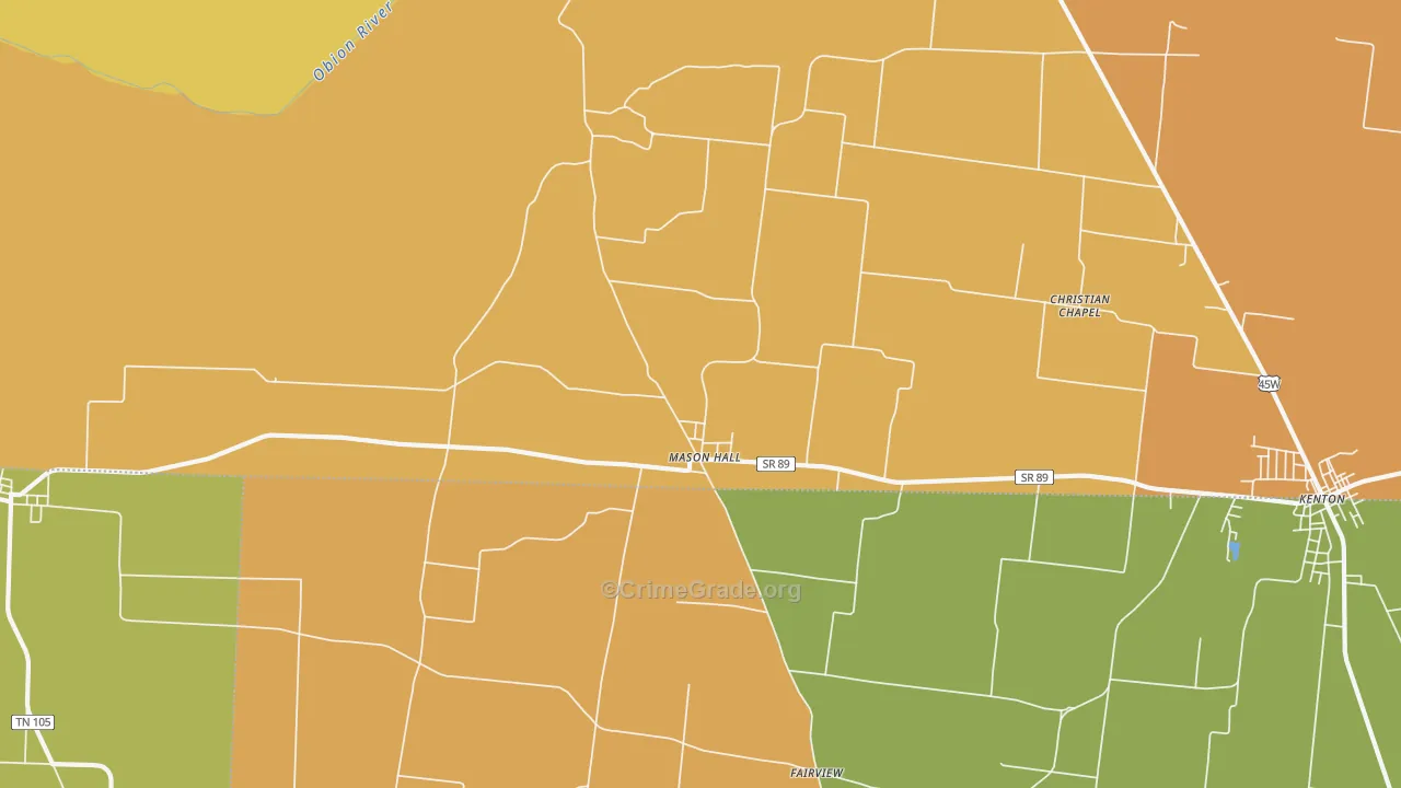 Mason Hall, TN Map of Burglary Rates