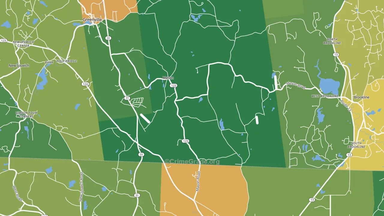 Mason, NH Map of Burglary Rates