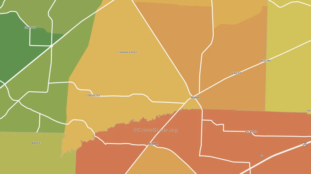 Mason, TN Map of Burglary Rates