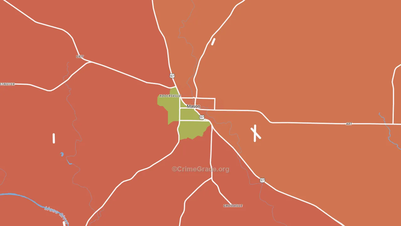 Mason, TX Map of Burglary Rates